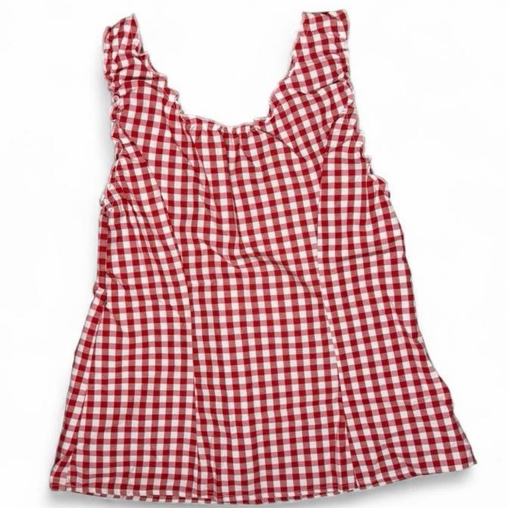 Brandy Melville Red White Gingham Ruffle Tank Top - Picture 2 of 7
